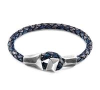 Alderney Silver and Braided Leather Bracelet ANCHOR & CREW Blue 19cm