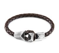 Alderney Silver and Braided Leather Bracelet ANCHOR & CREW Brown 21cm