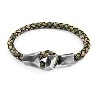 Alderney Silver and Braided Leather Bracelet ANCHOR & CREW Green 21cm