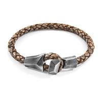 Alderney Silver and Braided Leather Bracelet ANCHOR & CREW Grey 19cm