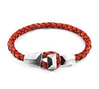 Alderney Silver and Braided Leather Bracelet ANCHOR & CREW Red 23cm
