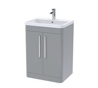 Aldershawe Contemporary Floor Standing 2 Door Vanity Basin Unit, Polymarble Basin, 600mm, Satin Grey