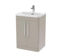 Aldershawe Contemporary Floor Standing 2 Door Vanity Basin Unit, Thin Edge Ceramic Basin, 600mm, Pebble Grey