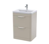 Aldershawe Contemporary Floor Standing 2 Drawer Vanity Basin Unit, Ceramic Basin, 600mm, Pebble Grey