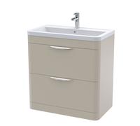 Aldershawe Contemporary Floor Standing 2 Drawer Vanity Basin Unit, Ceramic Basin, 800mm, Pebble Grey