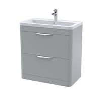 Aldershawe Contemporary Floor Standing 2 Drawer Vanity Basin Unit, Ceramic Basin, 800mm, Satin Grey