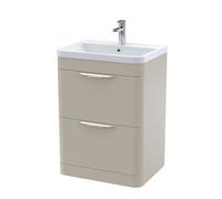 Aldershawe Contemporary Floor Standing 2 Drawer Vanity Basin Unit, Polymarble Basin, 600mm, Pebble Grey