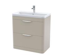 Aldershawe Contemporary Floor Standing 2 Drawer Vanity Basin Unit, Polymarble Basin, 800mm, Pebble Grey