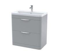 Aldershawe Contemporary Floor Standing 2 Drawer Vanity Basin Unit, Polymarble Basin, 800mm, Satin Grey