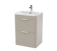 Aldershawe Contemporary Floor Standing 2 Drawer Vanity Basin Unit, Thin Edge Ceramic Basin, 600mm, Pebble Grey