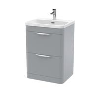Aldershawe Contemporary Floor Standing 2 Drawer Vanity Basin Unit, Thin Edge Ceramic Basin, 600mm, Satin Grey