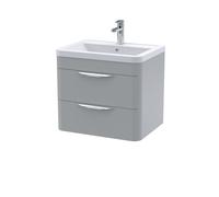 Aldershawe Contemporary Wall Hung 2 Drawer Vanity Basin Unit, Ceramic Basin, 600mm, Satin Grey