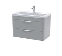 Aldershawe Contemporary Wall Hung 2 Drawer Vanity Basin Unit, Ceramic Basin, 800mm, Satin Grey