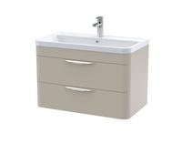 Aldershawe Contemporary Wall Hung 2 Drawer Vanity Basin Unit, Polymarble Basin, 800mm, Pebble Grey