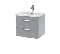 Aldershawe Contemporary Wall Hung 2 Drawer Vanity Basin Unit, Thin Edge Ceramic Basin, 600mm, Satin Grey