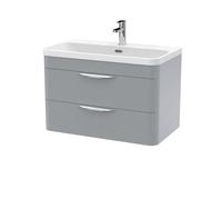 Aldershawe Contemporary Wall Hung 2 Drawer Vanity Basin Unit, Thin Edge Ceramic Basin, 800mm, Satin Grey