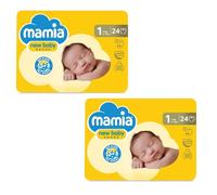 ALDI Mamia Newborn Nappies, Size 1, 2 x Packs of 24 (48 Nappies)