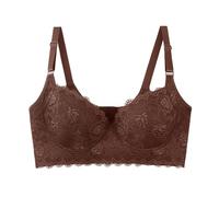 ALDOLA Underwired Bras for Women Support Bras Lace Bra Brown Soft Unlined Full Coverage Plus Size Comfortable Brassiere Size：36F