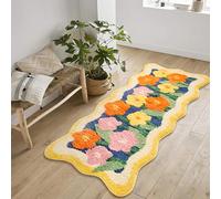 Aldopein Boho Floral Cute Bathroom Kitchen Runner Rugs 2x5 Non-Slip Washable, Bohemian Chic Bedside Indoor Entrance Entryway Rugs, Shaggy Colorful Orange Yellow Flower Daisy Extra Long Bath Mat