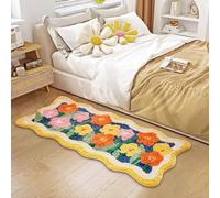 Aldopein Colorful Cute Flower Bathroom Kitchen Runner Rugs 2’x4.3’ Non-Slip Machine Washable, Shaggy Orange Yellow Aesthetic Extra Long Bath Mat Daisy Rug, Modern Boho Floral Bedside Indoor entry Rugs