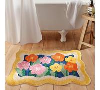 Aldopein Colorful Cute Flower Rug, Vibrant Fluffy Shaggy Boho Floral Bathroom Kitchen Rugs Mat Yellow/Orange/Pink, Non-Slip Washable 2x3 Small Aesthetic Bedroom Accent Rug Trendy Funky Throw Rug
