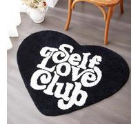 Aldopein Cute Black White Bath Mat for Bathroom Floor Bedroom Aesthetic, Boho Funky Fun Cool Bathroom Rugs Mat Non Slip Washable, Self Love Club Plush Heart Shaped Indoor Small Area Rugs, 32’’x40’’