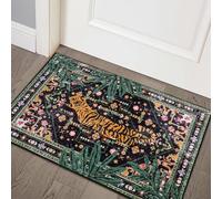 Aldopein Oriental Tropical Entryway Rugs Washable, Thin Black Boho Vintage Distressed Hippie 2x3 Throw Rugs for Bathroom Kitchen Indoor Doormat Non-Slip Abstract Botanical Tribal Indian Accent Carpet