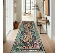 Aldopein Oriental Tropical Hallway Runner Rug 2x6 Washable, Thin Stain Resistant Black Boho Runner Rug for Entryway Kitchen Bedroom Laundry, Vintage Abstract Hippie Botanical Long Floor Carpet