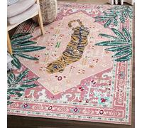 Aldopein Tribal Area Rugs 7.6 x 12.7 cm Pink Boho Rug for Bathroom Kitchen Small Entrance Area Rug - Modern Vintage Style Summer Tropical Jungle - Non Slip Washable