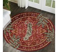 Aldopein Tribal Rugs Summer Tropical 4ft Round Area Rugs Wine Red Traditional Boho Vintage Oriental Rug for Bedroom Kitchen Dining Living Room Indoor Entryway Washable Hippie Circle Carpet
