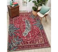 Aldopein Tribal Rugs Summer Tropical 4x6 Area Rugs Wine Red Traditional Boho Vintage Oriental Rug Carpet for Bedroom Kitchen Dining Living Room Indoor Entryway Washable