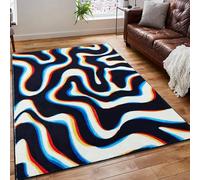 Aldopein Trippy Abstract 4x6 Area Rug Soft Thin Funky Aesthetic Glitch Psychedelic Wavy Swirl Living Room Rug Colorful Black White, Retro Cool Washable Carpet for Kitchen Entryway Bedroom Dorm