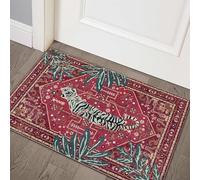 Aldopein Vintage Tribal Faux Wool Red Boho Throw Rugs - 2x3, Non-Slip, Washable for Bathroom, Kitchen, Small Indoor, Entryway, Modern, Distressed, Tribal, Indian Accent Floor Mat