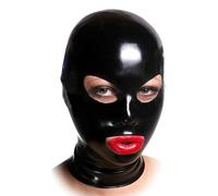 Aldult Lacing Head Masks Detachable Zipper Leather Hood Back Zipper Natural Latex Handmade Black Latex Mask(Size:XXL-73CM)