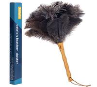 Aldwin Ostrich Feather Duster, 15 Inch, Soft, Grey, Washable, Ergonomic Handle, Reusable, Fluffy Natural Feather Duster for Cleaning Supplies, Keyboard, Home, Car, Office
