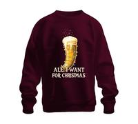 Ale I Want for Christmas Viking Drinking Horn Beer Gift Funny Unisex Sweatshirt Pullover, burgundy, XXL