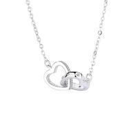 Aleasha 925 Silver Heart Necklace Interlocking Love Heart Sterling Silver Necklace Ladies Zirconia Mother Daughter Chain Christmas Valentine's Day Wedding Anniversary Jewelry