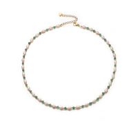Aleasha Beaded Necklace for Women Gemstone with Freshwater Cultured Pearls Green Aventurine Gold Boho Strand Jewelry 16inch
