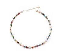 Aleasha Boho Beaded Colorful Choker Necklace Natural Stone Freshwater Pearl Necklace For Women Handmade 14K Gold Plated Summer Jewelry Gift