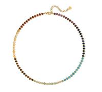 Aleasha Handmade Bead Necklace Birthstone Garnet Lapis Lazuli Amethyst Green Crystal Necklace 3mm Women Stainless Steel 45cm Adjustable Bohemian Beach Summer Jewelry