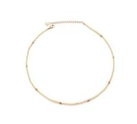 Aleasha Mini Boho Beaded Necklace for Women 2mm Citrine Quartz Gemstone Gold Choker Stainless Steel 45cm Adjustable Bohemian Beach Summer Jewelry Handmade