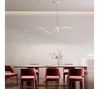Aleaty LED Dining Table Pendant Lamp Modern Creative Pendant Lamp Dimmable Waveform Design Chandelier with Remote Control Height Adjustable Interior Lighting for Kitchen (White, L160cm)