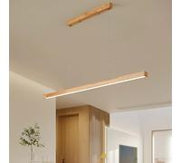 Aleaty LED Linear Pendant Light - Modern Wooden Dimmable Lamp with Remote Control, Height Adjustable for Dining Room (Wood, L120cm)