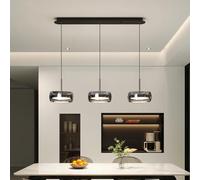 Aleaty Modern Crystal Glass Pendant Kitchen Lamp LED Dimmable Ceiling Lighting Living Room Lamp Dining Table Pendant Lights Height Adjustable with Remote Control Pendant Lights (A 3 Light)