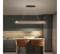 Aleaty Modern Dimmable LED Chandelier Dining Table Pendant Lamp Oval Living Room Office Hanging Light with Remote Control Restaurant Ceiling Light Height Adjustable for Living Room (Brown, 100cm)