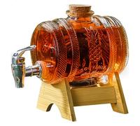 aleawol 1L Glass Barrel Dispenser with Tap, Glass Whiskey Barrel Decanter with Wooden Stand Whiskey Decanter Barrel Drink Dispenser for Bourbon Vodka Tequila Wine