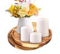 aleawol 2pcs Round Wood Tray for Candles, 20cm Acacia Wood Decorative Trays Table Centre Piece Decoration, Candle Plates and Trays for Kitchen Home Coffee Table Christmas