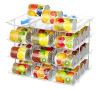 aleawol 4 Tier Automatic Rolling Can Storage Organiser for Pantry Fridge, Adjustable Height and Width Clear Canned Goods Organiser, Free Combination, Stackable Soup Can Organizer Holds Up to 48 Cans