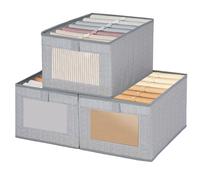 aleawol Closet Storage Boxes with Clear Window, 3pcs Fabric Foldable Medium Drawer Organiser for Wardrobe Shelves Drawers Organisers for Jeans Sweaters Trousers Sweater Blouses 36x25x20cm