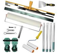 aleawol Self-Levelling Cement Tool Kit with 160cm Extension Pole, 500MM Spiked Roller Self Leveling, 22 inch Stainless Steel Scraper Self-Leveling Rake, Paint Roller, Spiked Shoes